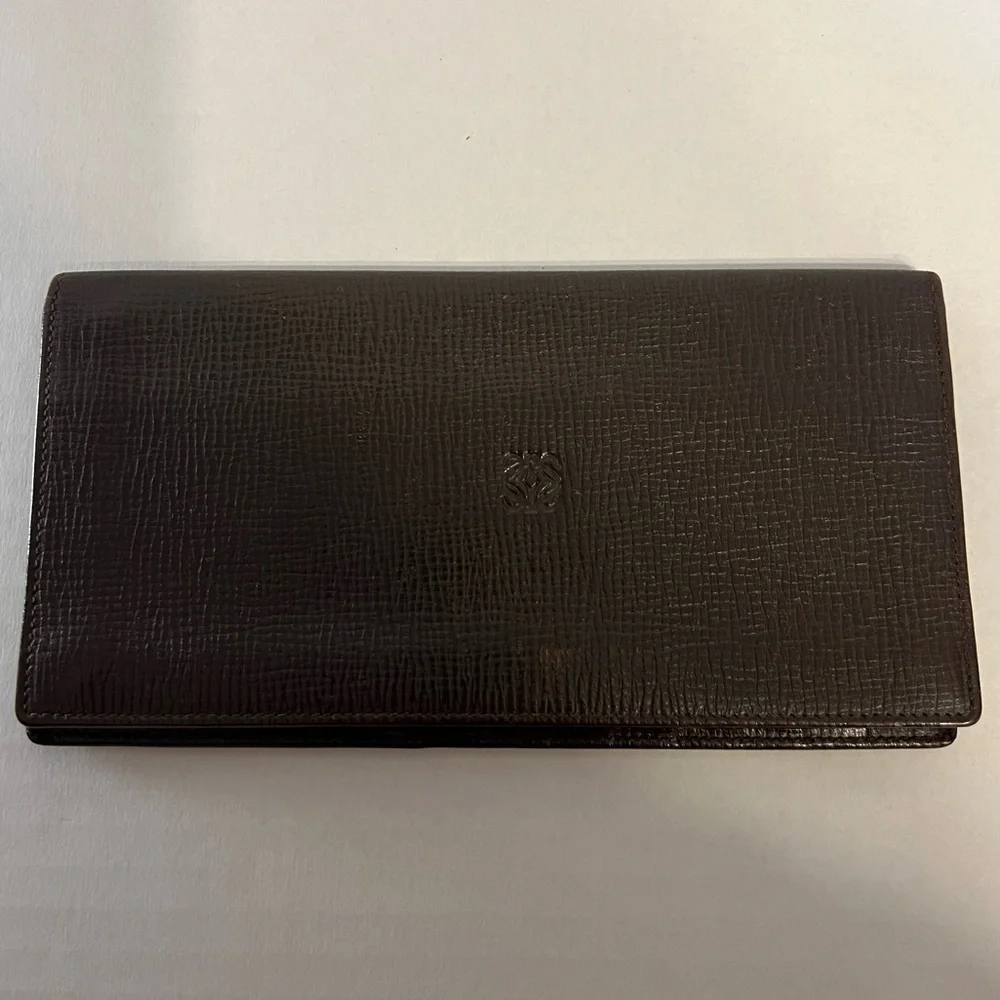 Loewe brown‎ leather anagram bifold long wallet